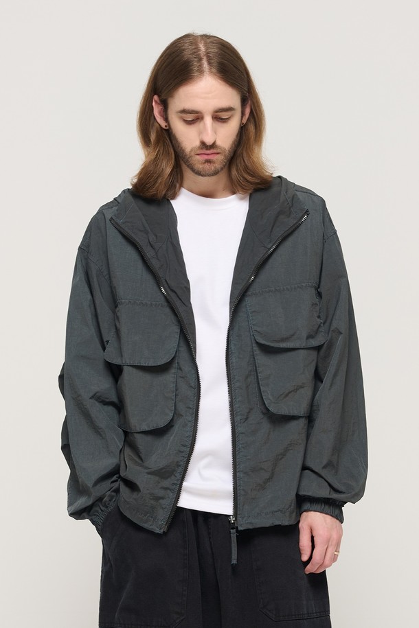 CARGOBROS - 블루종/점퍼 - BIG POCKET PIGMENT WASHED WINDBREAKER VINTAGE JACKET (CHARCHOL)