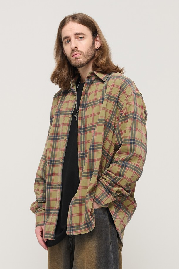 CARGOBROS - 긴팔셔츠 - CORDUROY CLASSIC LOOSE FIT CHECK SHIRT (KHAKI)