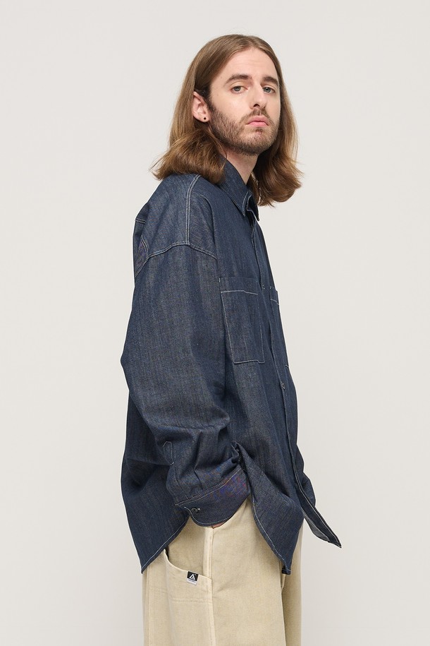 CARGOBROS - 긴팔셔츠 - STITCH DENIM LONG SLEEVE OVERSHIRT (BLUE)