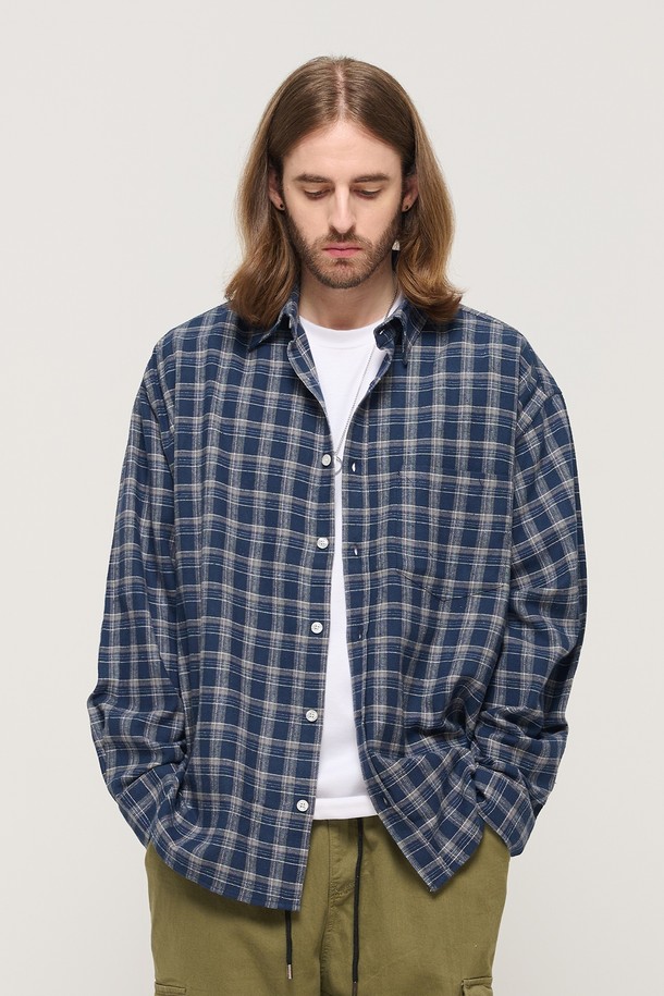 CARGOBROS - 긴팔셔츠 - DAILY SOFT Y2K CHECK SHIRT (NAVY)