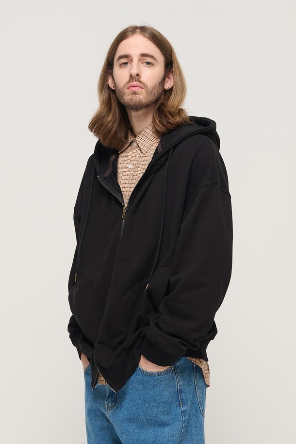 CARGOBROS - 후디 - CIRCLE POCKET OVER FIT  HOOD ZIP UP (BLACK)