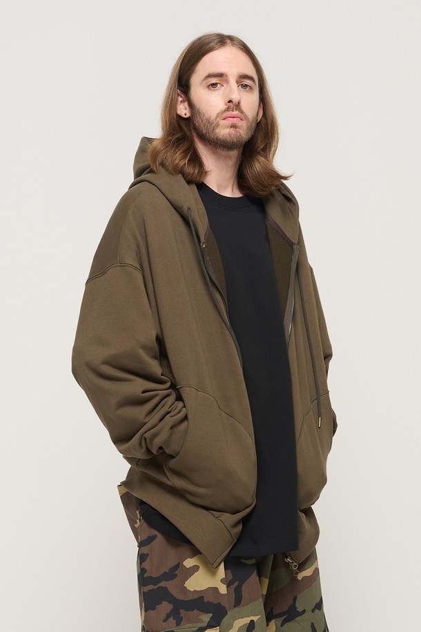 CARGOBROS - 후디 - CIRCLE POCKET OVER FIT  HOOD ZIP UP (KHAKI)