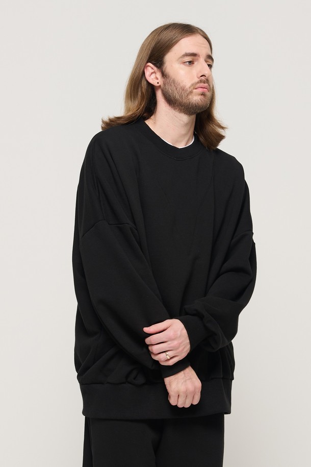 CARGOBROS - 스웨트셔츠 - ROUND NECK POINT RAGLAN TERRY SWEATSHIRT (BLACK)