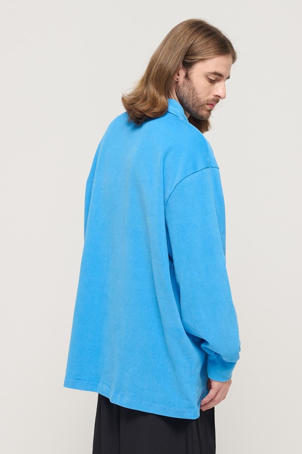 CARGOBROS - 긴팔티셔츠 - PULLOVER OVERSIZED LONG SLEEVE COLLAR T-SHIRT (BLUE)