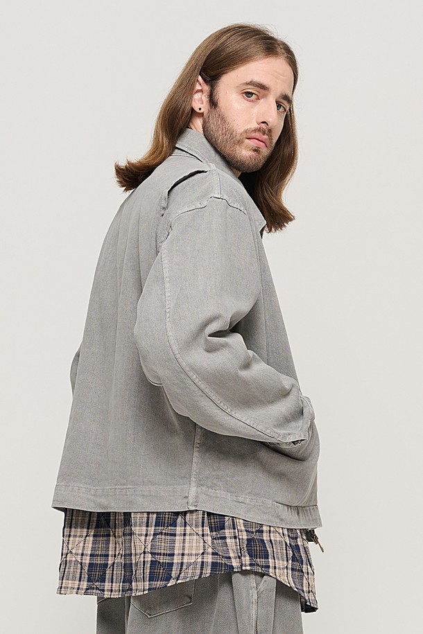 CARGOBROS - 블루종/점퍼 - VINTAGE PIGMENT WORK TRUCKER JACKET (GRAY)