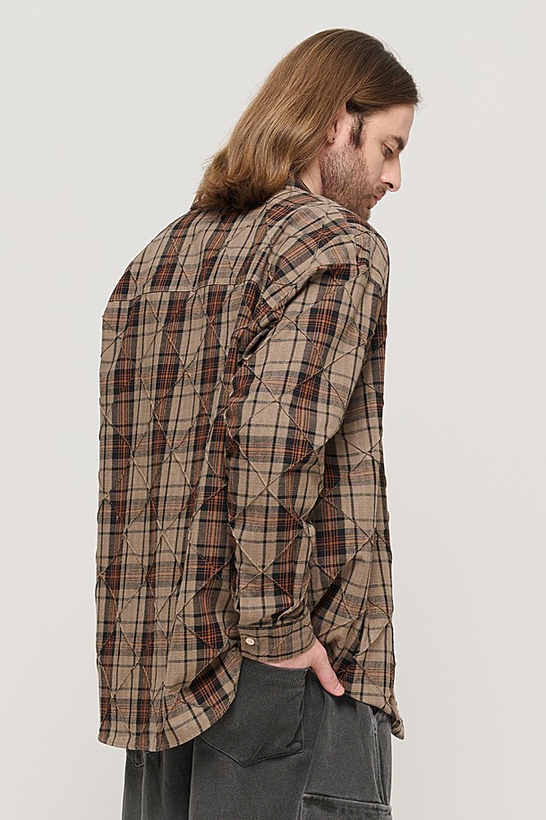 CARGOBROS - 긴팔셔츠 - SLIM QUILTING POINT CHECK SHIRT (BROWN)