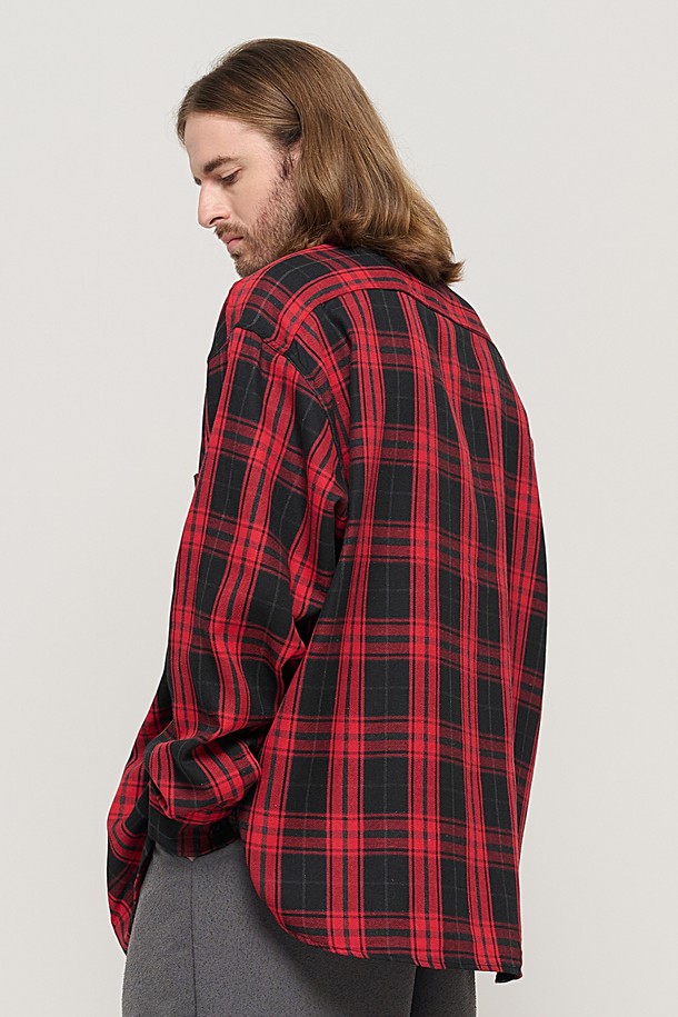 CARGOBROS - 긴팔셔츠 - RETRO COTTON OVERSIZED CHECK SHIRT (RED)