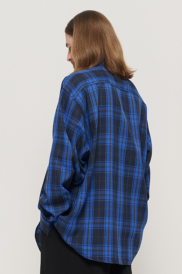 CARGOBROS - 긴팔셔츠 - RETRO COTTON OVERSIZED CHECK SHIRT (BLUE)