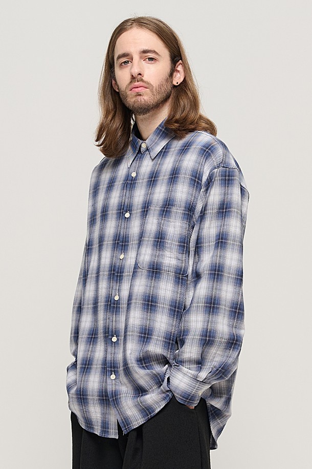 CARGOBROS - 긴팔셔츠 - LIGHT COTTON OVER CHECK SHIRT (BLUE)