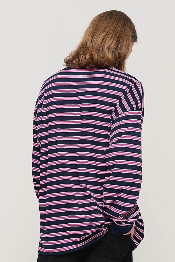 CARGOBROS - 긴팔티셔츠 - STRIPE OVER LONG SLEEVE TEE  (NAVY/PINK)