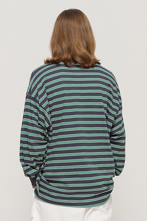 CARGOBROS - 긴팔티셔츠 - STRIPE OVER LONG SLEEVE TEE  (CHARCHOL/GREEN)