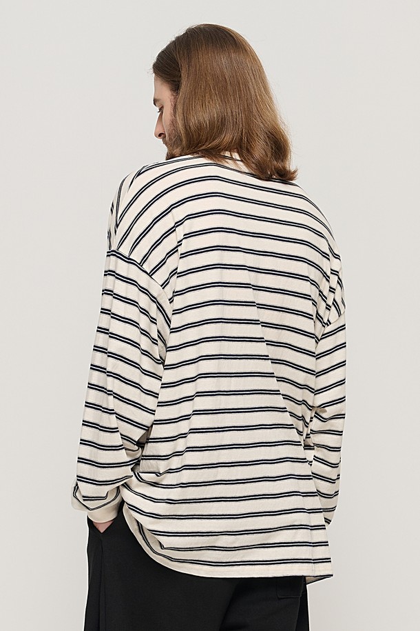 CARGOBROS - 긴팔티셔츠 - STRIPE OVER LONG SLEEVE TEE  (IVORY/NAVY)