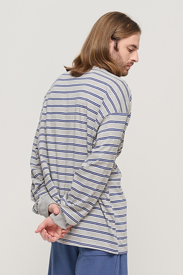 CARGOBROS - 긴팔티셔츠 - STRIPE OVER LONG SLEEVE TEE  (GRAY/BLUE)