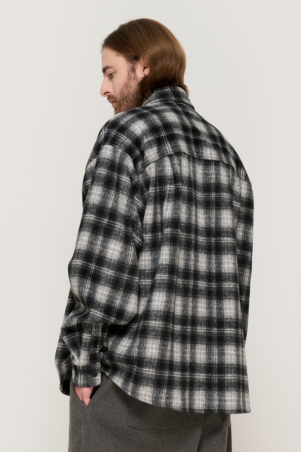 CARGOBROS - 긴팔셔츠 - WOOL-LIKE CHECK SHIRT JACKET (BLACK)