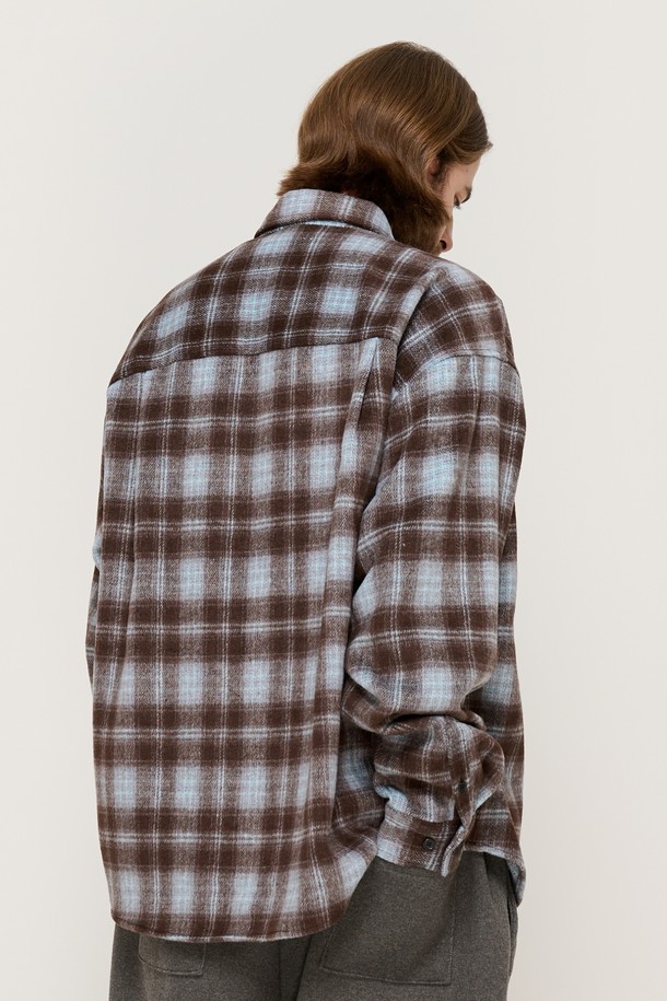 CARGOBROS - 긴팔셔츠 - WOOL-LIKE CHECK SHIRT JACKET (BROWN)