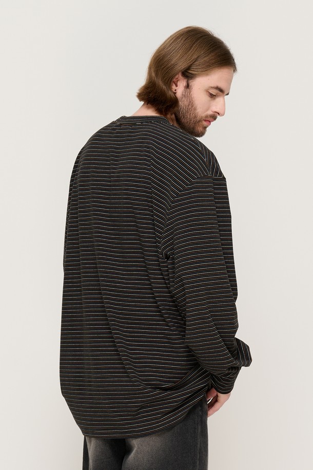 CARGOBROS - 긴팔티셔츠 - LINE NAPPING STRIPE LONG SLEEVE TEE (BLACK)