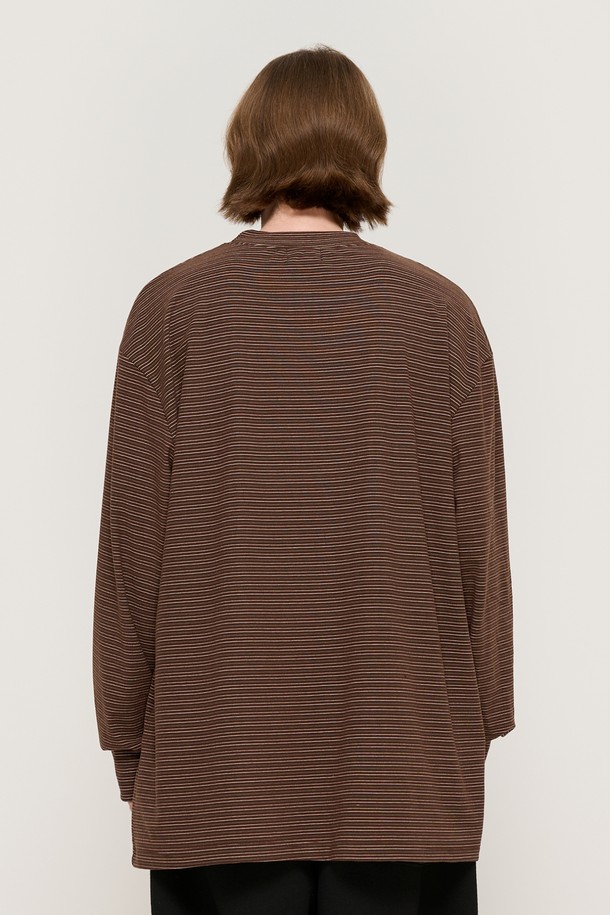 CARGOBROS - 긴팔티셔츠 - LINE NAPPING STRIPE LONG SLEEVE TEE (BROWN)