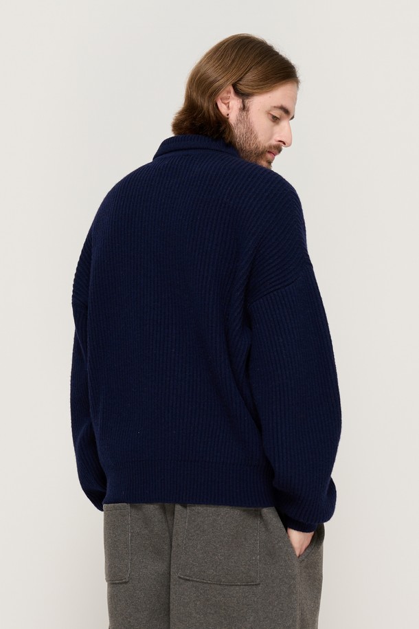 CARGOBROS - 가디건 - BUTTON POINT KNIT CARDIGAN (NAVY)