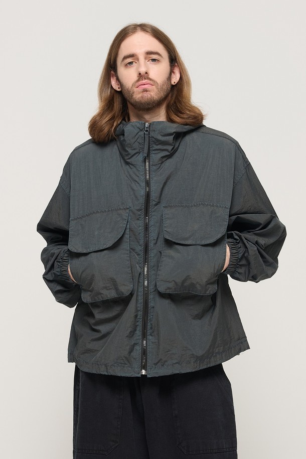 CARGOBROS - 블루종/점퍼 - BIG POCKET PIGMENT WASHED WINDBREAKER VINTAGE JACKET (CHARCHOL)