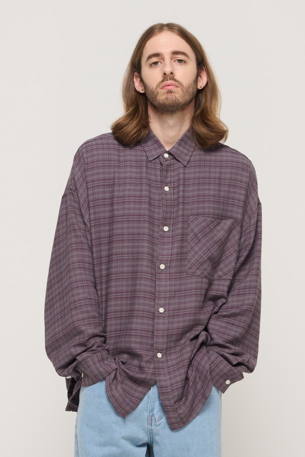 CARGOBROS - 긴팔셔츠 - VINTAGE ROLLING BOXY OVERSIZED CHECK SHIRT (GRAY)