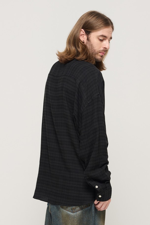 CARGOBROS - 긴팔셔츠 - VINTAGE ROLLING BOXY OVERSIZED CHECK SHIRT (BLACK)