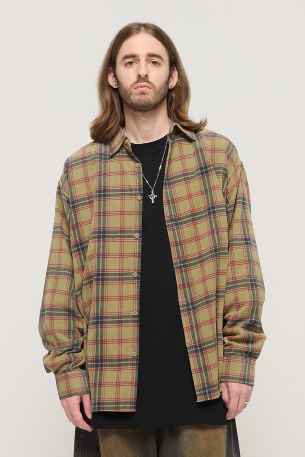 CARGOBROS - 긴팔셔츠 - CORDUROY CLASSIC LOOSE FIT CHECK SHIRT (KHAKI)