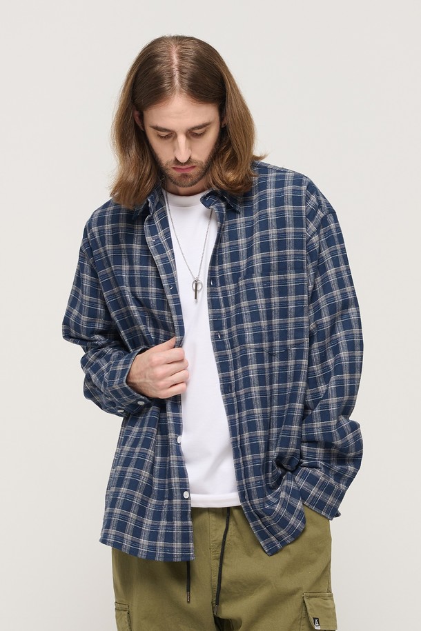 CARGOBROS - 긴팔셔츠 - DAILY SOFT Y2K CHECK SHIRT (NAVY)