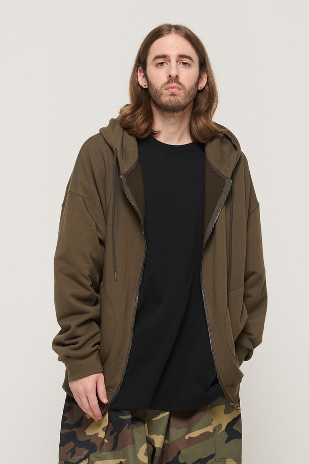 CARGOBROS - 후디 - CIRCLE POCKET OVER FIT  HOOD ZIP UP (KHAKI)