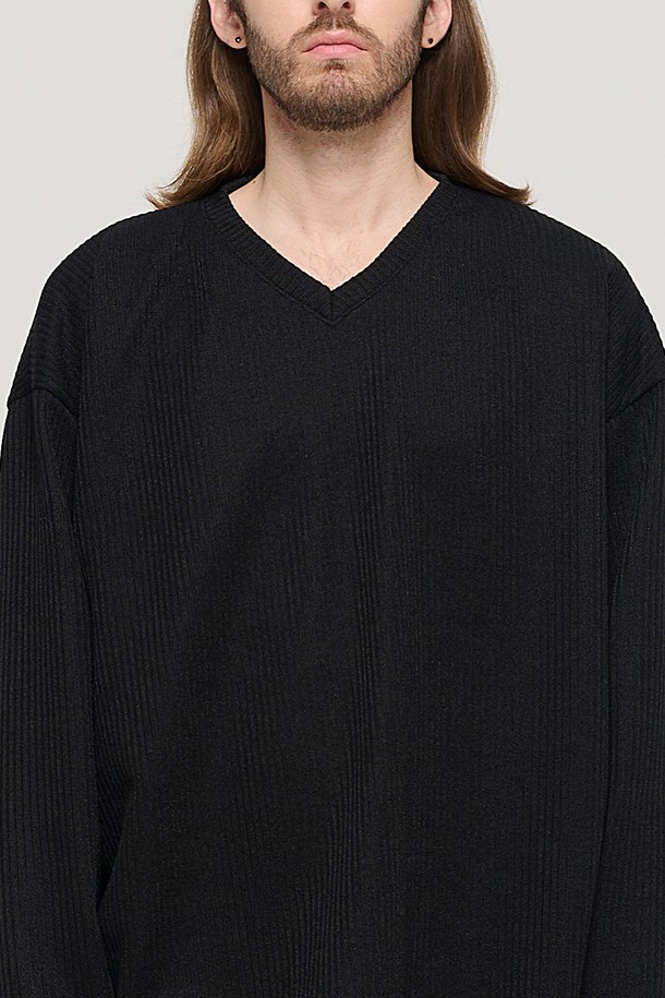 CARGOBROS - 스웨터 - CB V-NECK OVER KNIT (BLACK)