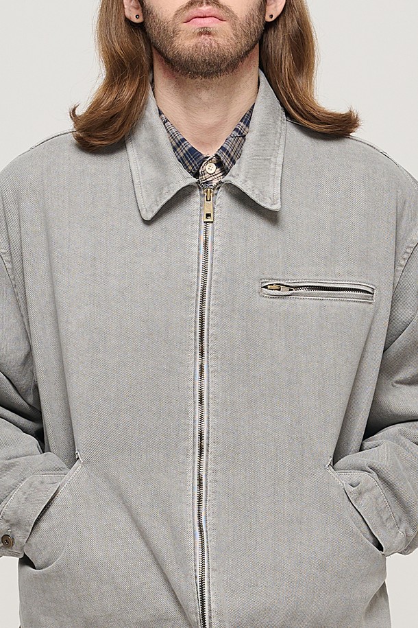 CARGOBROS - 블루종/점퍼 - VINTAGE PIGMENT WORK TRUCKER JACKET (GRAY)