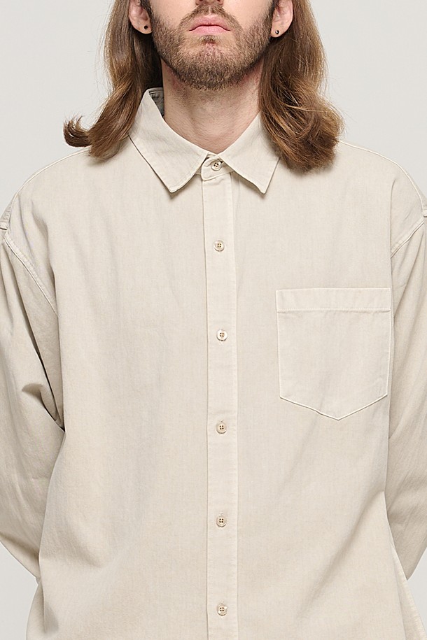 CARGOBROS - 긴팔셔츠 - PIGMENT WASHED WORK SHIRT (BEIGE)