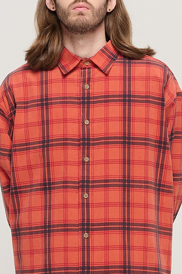 CARGOBROS - 긴팔셔츠 - CORDUROY CLASSIC LOOSE FIT CHECK SHIRT (PINK)