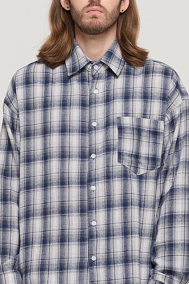 CARGOBROS - 긴팔셔츠 - GRANG OVERSIZED CHECK SHIRT (NAVY)