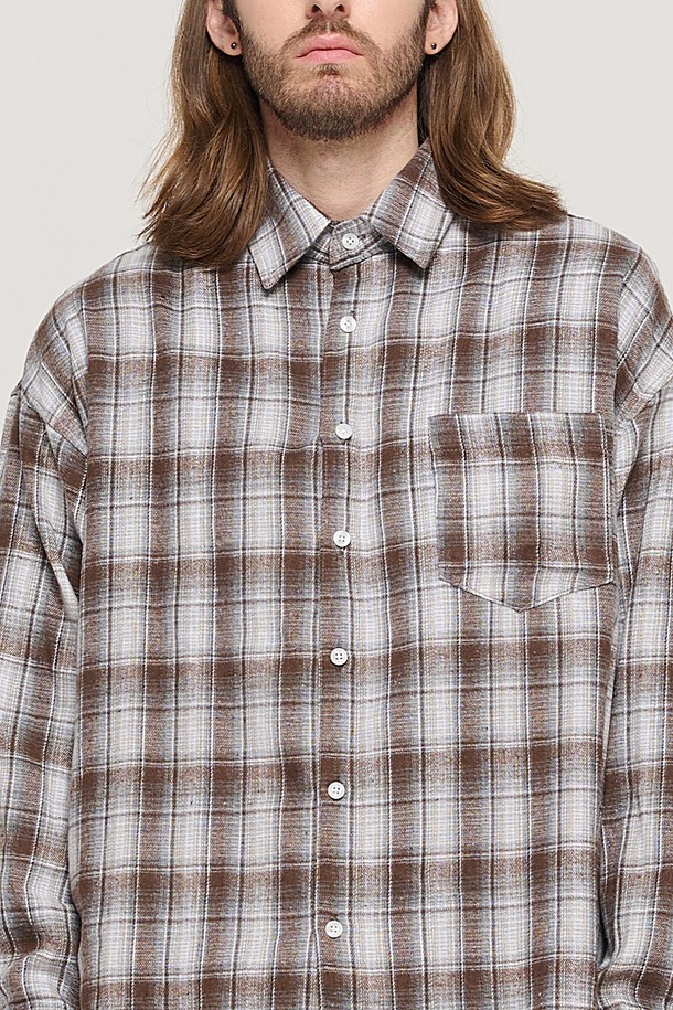 CARGOBROS - 긴팔셔츠 - GRANG OVERSIZED CHECK SHIRT (BROWN)