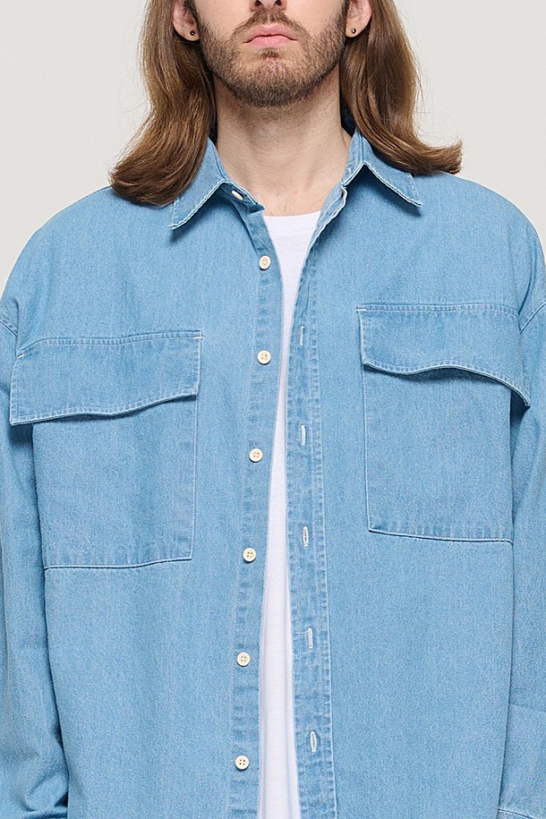 CARGOBROS - 긴팔셔츠 - TWO POCKET DENIM OVER SHIRT (BLUE)