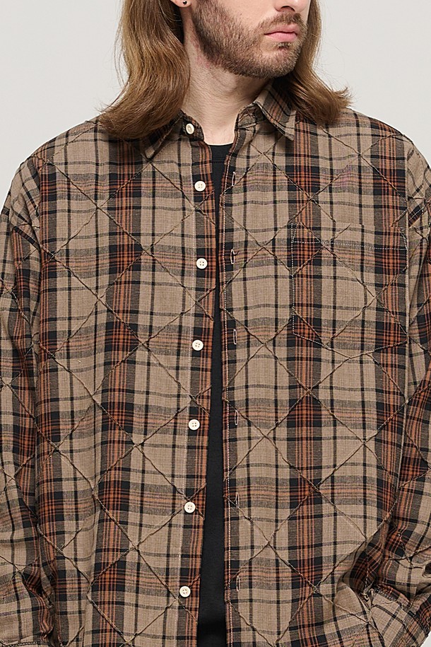 CARGOBROS - 긴팔셔츠 - SLIM QUILTING POINT CHECK SHIRT (BROWN)