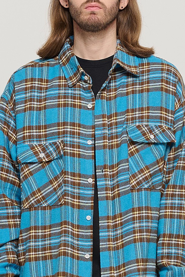 CARGOBROS - 긴팔셔츠 - CB TWO POCKET OVER CHECK SHIRT (BLUE)