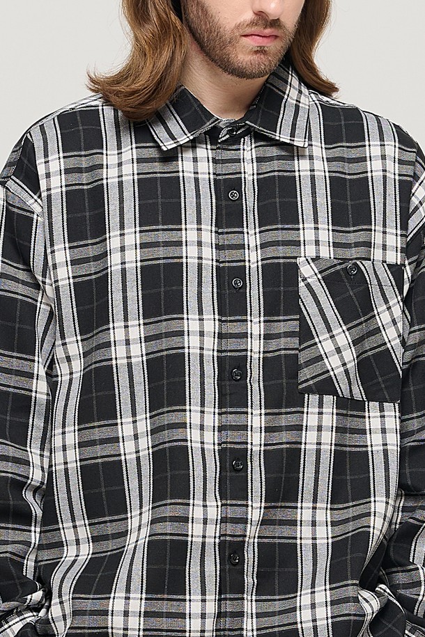 CARGOBROS - 긴팔셔츠 - RETRO COTTON OVERSIZED CHECK SHIRT (BLACK)