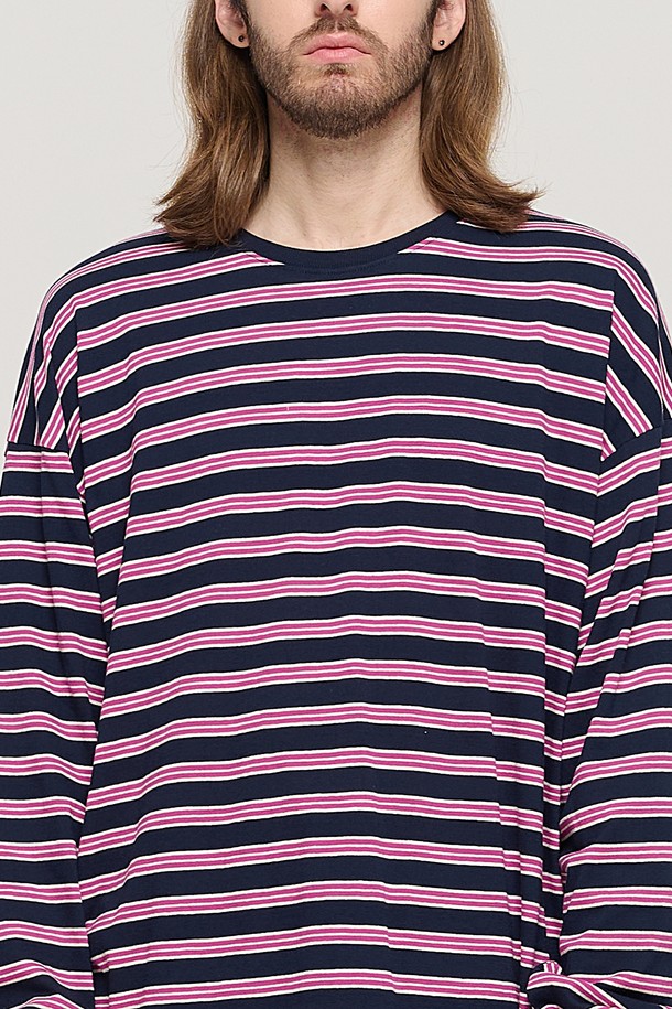 CARGOBROS - 긴팔티셔츠 - STRIPE OVER LONG SLEEVE TEE  (NAVY/PINK)