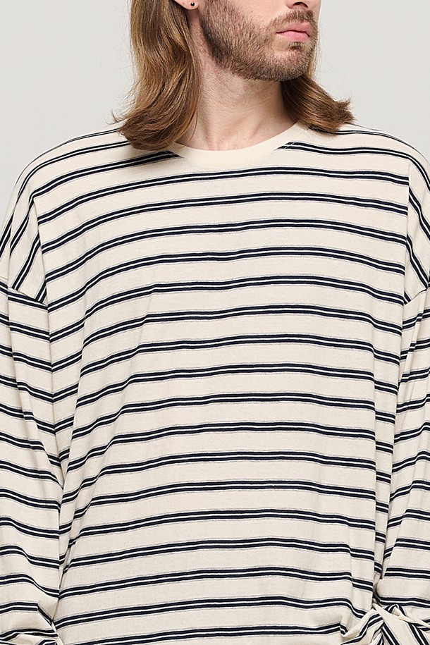 CARGOBROS - 긴팔티셔츠 - STRIPE OVER LONG SLEEVE TEE  (IVORY/NAVY)