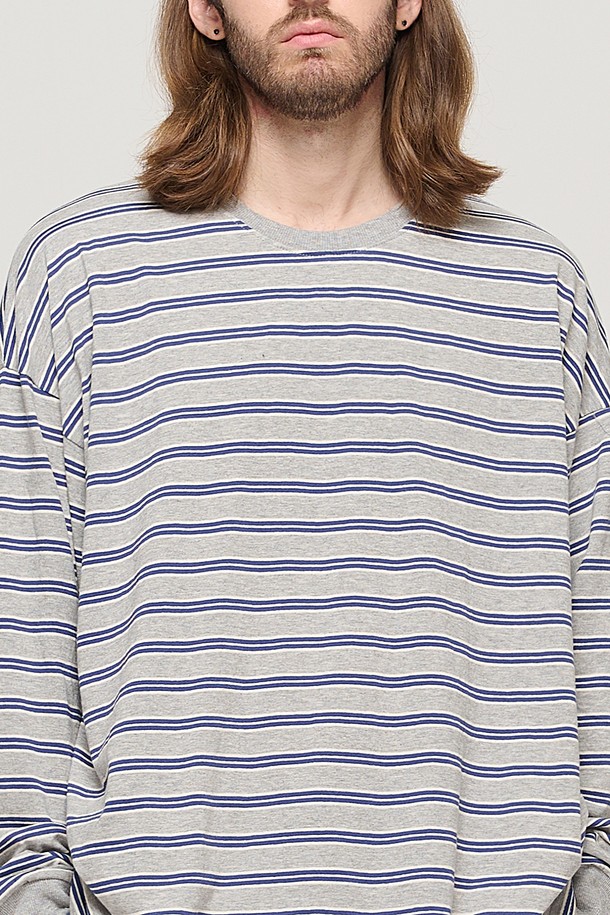 CARGOBROS - 긴팔티셔츠 - STRIPE OVER LONG SLEEVE TEE  (GRAY/BLUE)