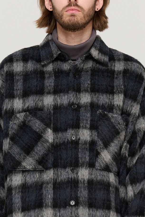 CARGOBROS - 블루종/점퍼 - OVERSIZED WOOL CHECK SHIRT JACKET (BLACK)