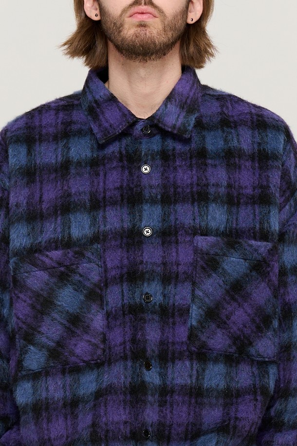 CARGOBROS - 블루종/점퍼 - OVERSIZED WOOL CHECK SHIRT JACKET (PURPLE)