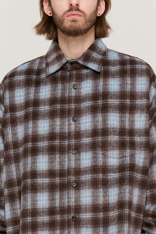 CARGOBROS - 긴팔셔츠 - WOOL-LIKE CHECK SHIRT JACKET (BROWN)