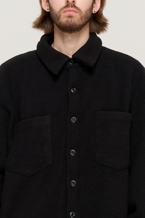 CARGOBROS - 긴팔셔츠 - TEDDY OVER FLEECE SHIRT (BLACK)