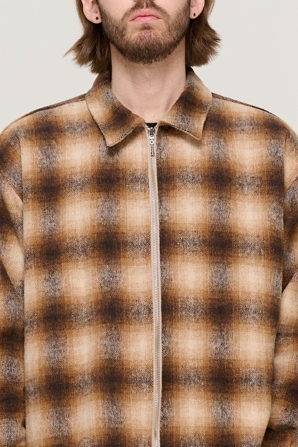 CARGOBROS - 긴팔셔츠 - WOOL PLAID 2-WAY  SHIRT (BROWN)