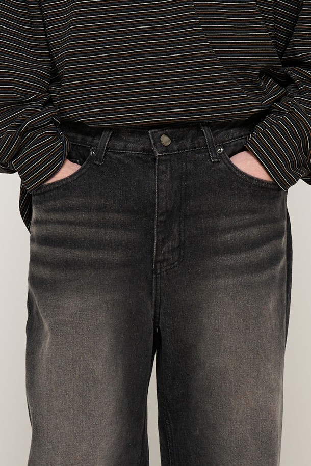 CARGOBROS - 데님 - VINTAGE WASHING SEMI-WIDE DENIM PANTS (BLACK)