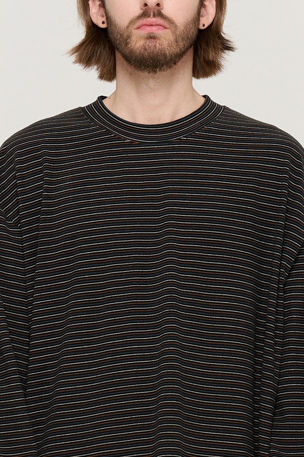 CARGOBROS - 긴팔티셔츠 - LINE NAPPING STRIPE LONG SLEEVE TEE (BLACK)