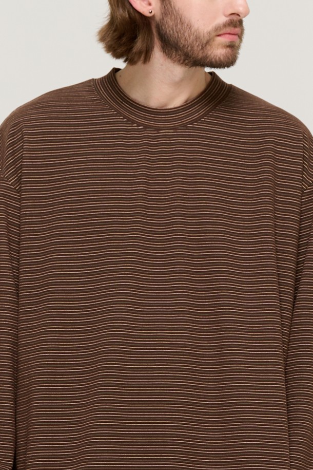 CARGOBROS - 긴팔티셔츠 - LINE NAPPING STRIPE LONG SLEEVE TEE (BROWN)