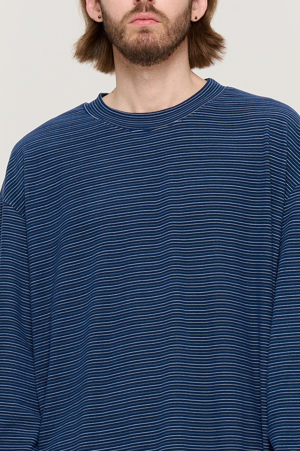 CARGOBROS - 긴팔티셔츠 - LINE NAPPING STRIPE LONG SLEEVE TEE (NAVY)